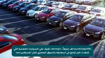 <p><strong>110 ألف جنيهاً..</strong> تعرف على السيارات الخمسة التي شهدت أكبر تراجع في أسعارها بالسوق المصري خلال أغسطس</p>